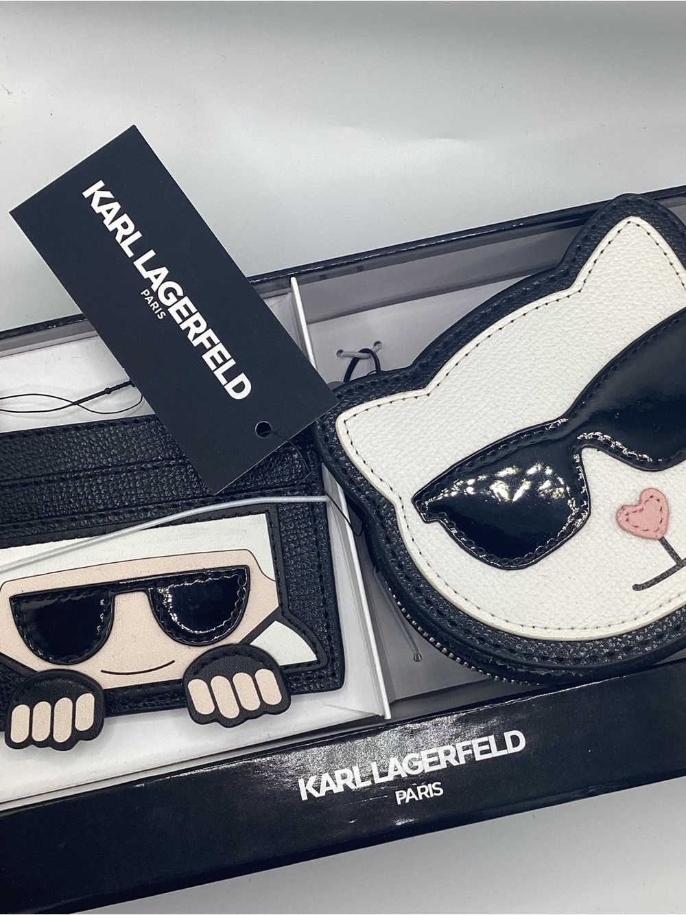 Karl Lagerfeld Kids White & Black Cat Coin Purse and Cardholder Set